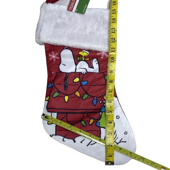 Lot 2 NEW PEANUTS CHRISTMAS STOCKING SNOOPY WOODSTOCK DOG HOUSE RED 15" FAUX FUR - Picture 3 of 6